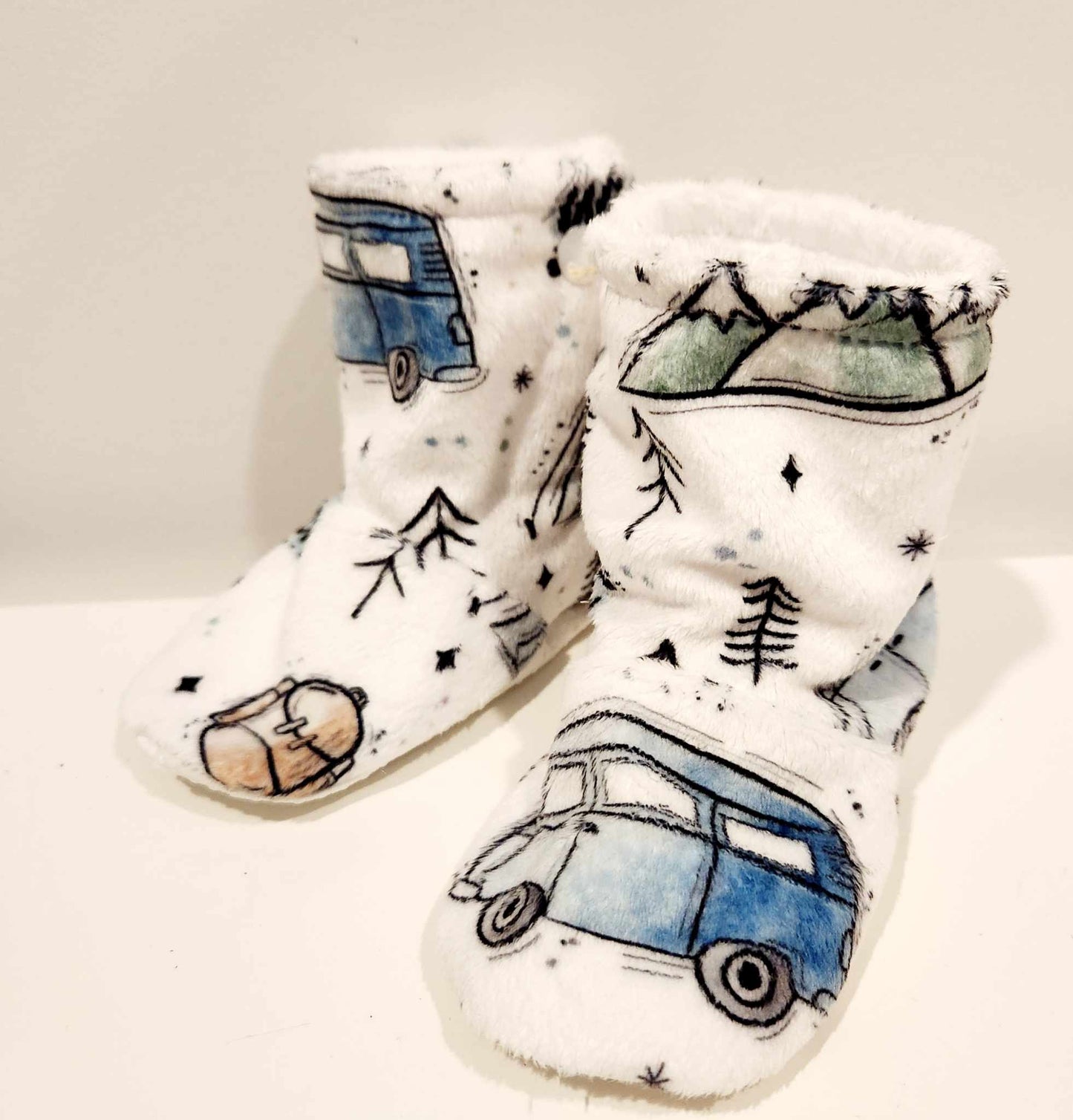 Pantoufles Minky motifs- ADULTE (camping)