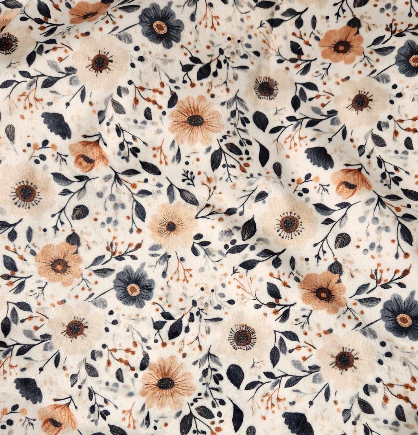 Pantoufles Minky motifs- ENFANT (Fleur beige bleu)