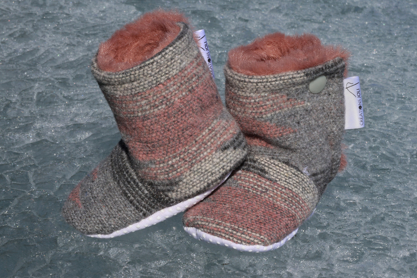 Pantoufles lainage- ENFANT (gris/rose)