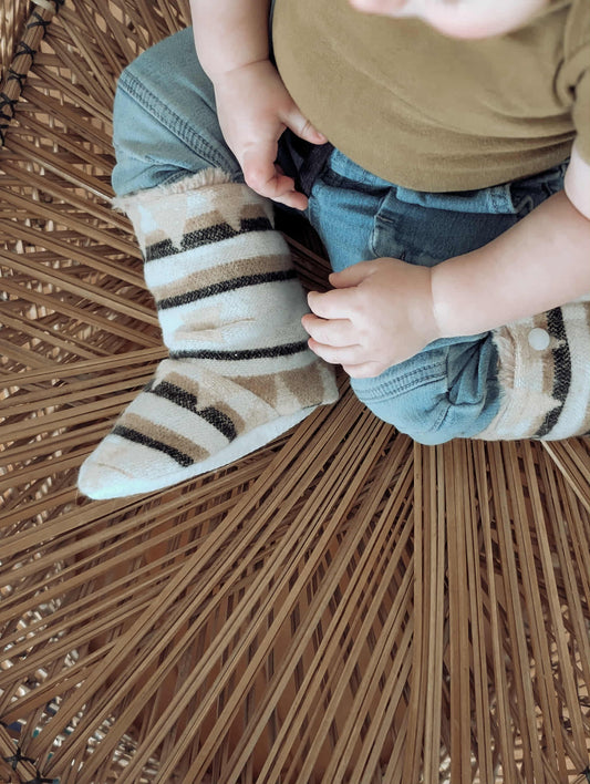 Pantoufles en lainage- BÉBÉ (Beige et noir)