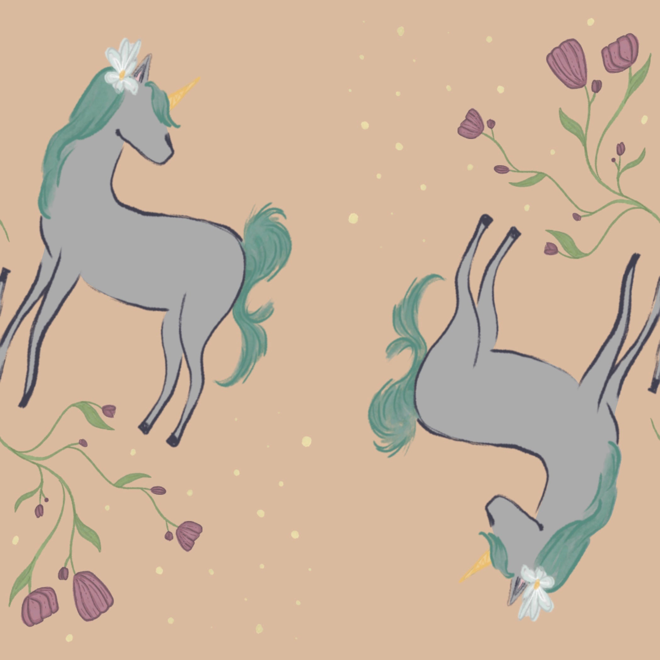 Pantoufles minky Licorne – fond caramel