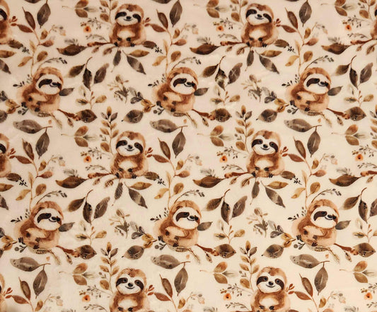 Pantoufles Minky Motifs - BÉBÉ (Paresseux fond beige)