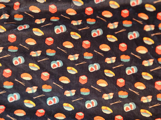 Pantoufles Minky motifs- BÉBÉ (Sushi mini fond noir)